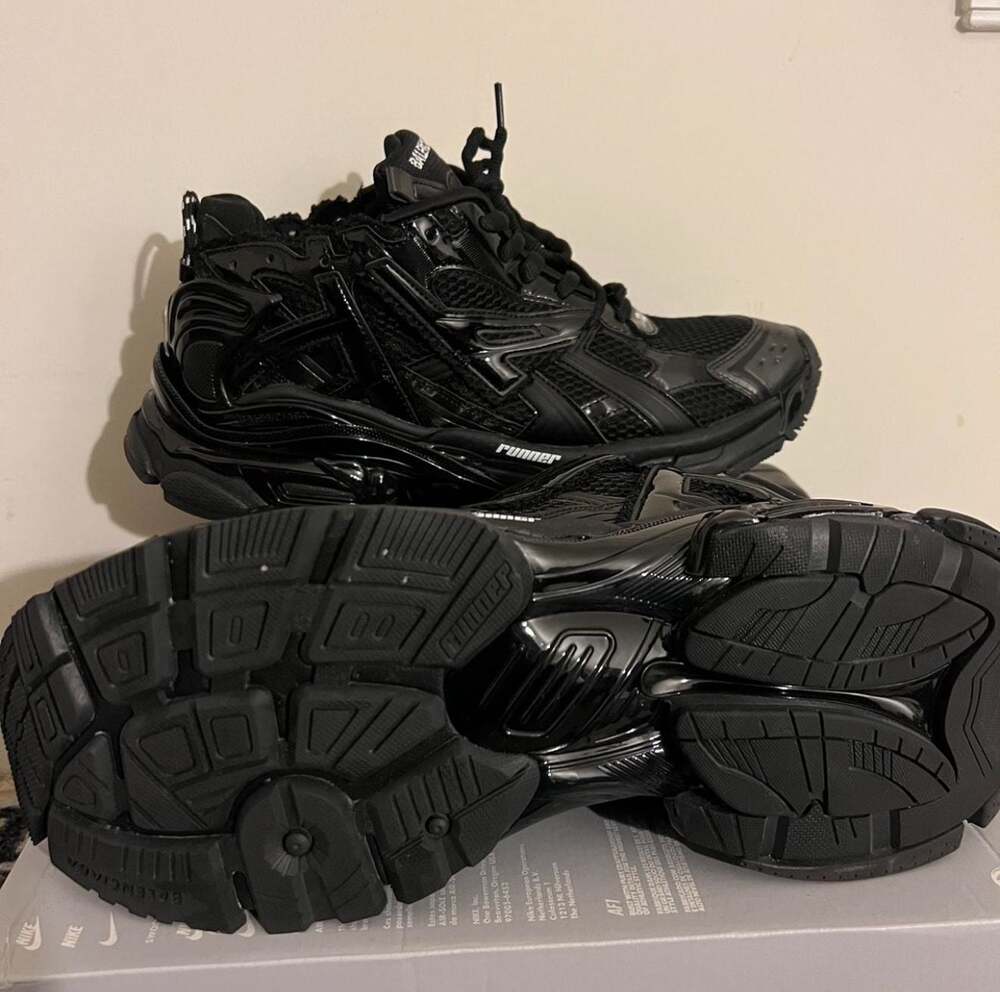 Balenciaga Runner Triple Black Mesh and Nylon Sneakers Size EU 45